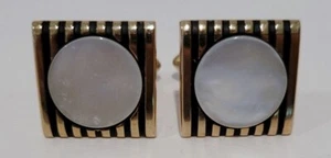 Retro Swank Cufflinks Mother of Pearl Abalone Shell Gold ~VTG Mens Jewelry ~EUC - Picture 1 of 3