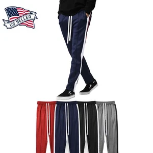 Mens Techno Track Pants Jogger Sweat Hip Hop Poly Side Ankle Zip Long Drawstring - Picture 1 of 22