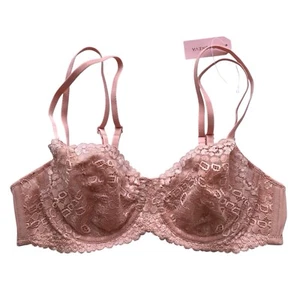 Dobreva Women's Size 36A Pink Semi Sheer Strappy Underwire Balconette Bra NWT - Picture 1 of 3