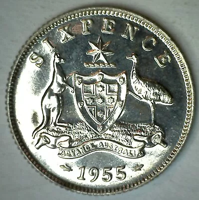 1955 Australia Silver Sixpence PROOF Coin 6 Pence Australian Low Mintage 6P - Image 1 of 2
