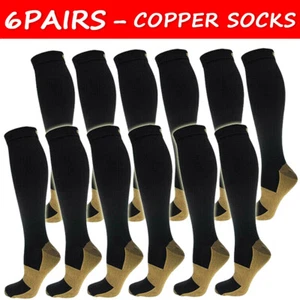 6 Pairs Copper Compression Socks 20-30mmHg Graduated Support Men Women S-XXL - Picture 1 of 10