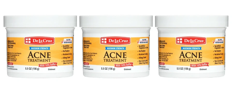 De La Cruz 10% Sulfur Ointment Acne Medication, 3 JUMBO JARS 5.5 OZ Exp 07/27 - Image 1 of 4
