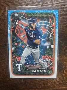Evan Carter 2024 Topps Holiday RC SP Light String Necklace Parallel #141 Rangers - Picture 1 of 2