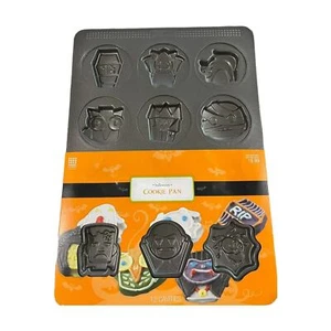 Bradshaw Halloween 12 Cavity Cookie Mold Pan, Cat Mummy Owl Bat Baking Tray - Picture 1 of 2
