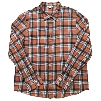 James Perse Shirt Mens 4 XL Long Sleeve Button Linen Ramie Blend Plaid Orange - Image 1 of 4