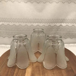 Vtg Clear And Frosted Leaf Pattern Petal Shaped Ceiling Fan Light Scone 3pc Set - Picture 1 of 8