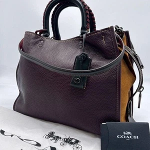 Coach Rogue 30 Glovetanned Pebble Leather Shoulder Handbag Wine Red Brown Used - Bild 1 von 13
