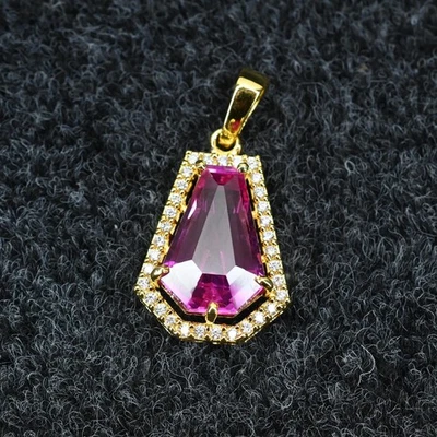 Colgante enchapado en oro certificado piedras preciosas zafiro rosa natural de 31 quilates en plata 925 Foto 1 de 4