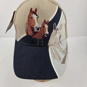 Horse Blk Tan Cream  Embroidered  Adjustable Haina NWT Baseball Cap - Picture 1 of 7