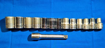 SK Tools mix 14pc METRIC 1/2" drive shallow 12 pt socket set 25mm-11mm +extensio - Image 1 of 4