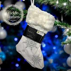 Nicole Miller 2er Set weiß 20" Kunstfell Samt Schneeflocke Weihnachtsstrümpfe - Bild 1 von 7