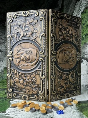 Luxury Wooden Hand Carved Backgammon Set  Board 9" x 19" Ukrainian Cossack - Image 1 of 4