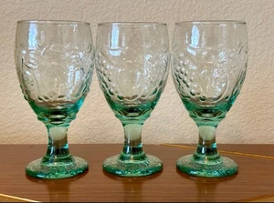 Libbey Green Orchard Fruit Embossed Glass Water Goblets - Set of 3 - Picture 1 of 4