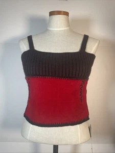 Vintage Guess Jeans Wildleder Festival Top Y2K 90’s Neu mit Etikett Rot Wildleder Braun Tie Back Medium - Bild 1 von 19