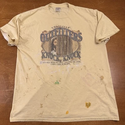 Vintage Jesus Shirt Mens Extra Large Yellow Short Sleeve Christian Script 90s - Image 1 of 4