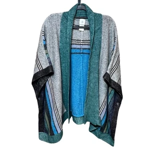 Cabi Windchill Wrap Knit Poncho XS/S Teal Blue Gray Striped Open Front Sweater - Picture 1 of 9