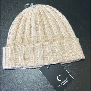 C by Bloomingdale's Cashmere Beanie Blush Pink Honey Color Chunky Rib Knit NEW - Picture 1 of 5