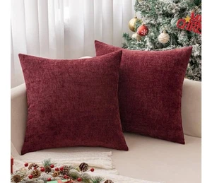 MIULEE Pack of 2 Wine Red Couch Throw Pillow Covers 20x20 Inch Soft Chenille - Picture 1 of 6