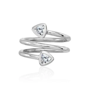 Trillion Two Stone Cubic Zirconia Spiral Wrap Around 925 Silver Ring, Size 8 - Picture 1 of 3