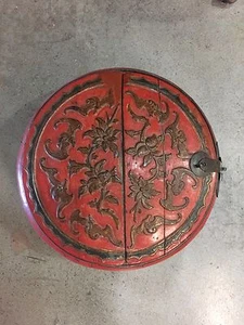Antique Chinese Wood Round Box - Picture 1 of 12