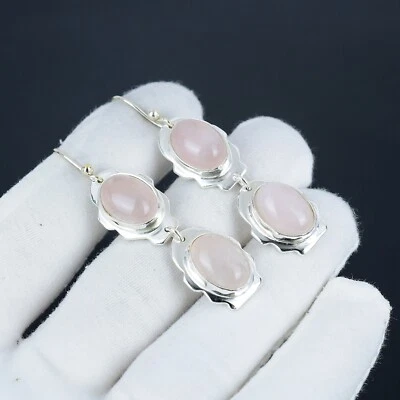 Naturale Quarzo Rosa Gemma 925 Orecchini Argento Sterling Regalo Per Anniversary - Immagine 1 di 4