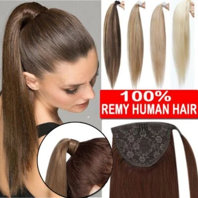 Double Weft Clip In Ponytail Hair Extensions Real Remy Russian Human Hair 16-28" - Image 1 of 4