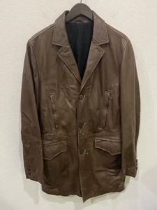 Men’s Brown Leather Parka Jacket Fiocchi Italy W/ Wool Lining Sz M - Picture 1 of 12