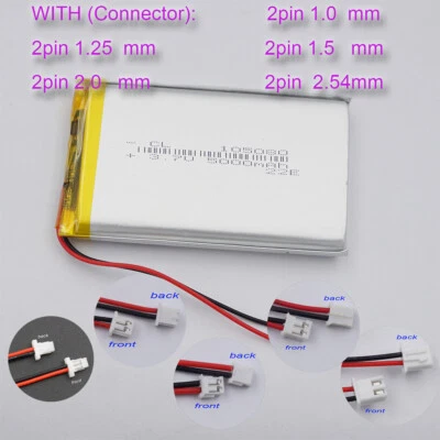 3.7V 5000mAh Rechargeable Lipo Li Battery 105080 2Pin 1.0/1.25/1.5/2.0/2.54 mm  - Image 1 of 2