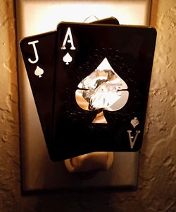 Swarovski Elements Crystal Gold Plated Playing Cards Blackjack Night Light 3.5"h - Picture 1 of 6