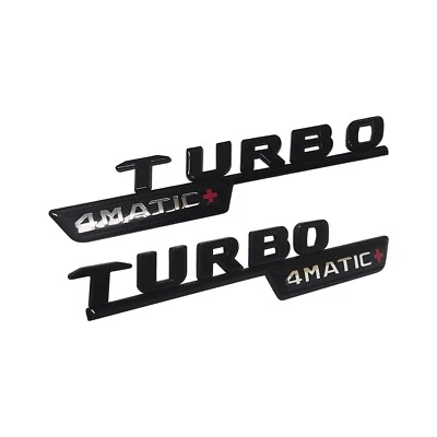 3D Raised For AMG TURBO 4MATIC Fender Emblem Chrome Badge A35 CLA45 GLA45 Black - Image 1 of 4