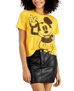 Disney Juniors' Mickey Mouse Cropped T-Shirt Short Sleeve Yellow Short Sleeve XL - Picture 1 of 3