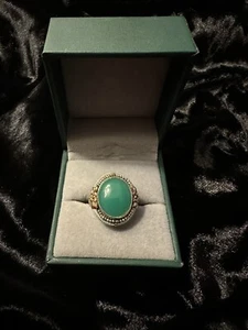 Stunning Vintage Green Jade Cabochon Cocktail Ring 14k 2 Grams White Gold Sz 5 - Picture 1 of 12
