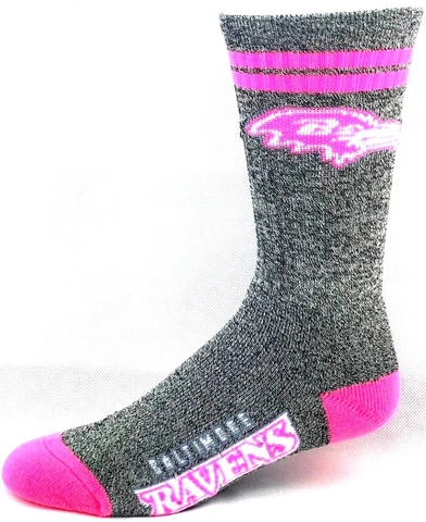 Baltimore Ravens Football Gray Marbled Pink Two Stripe Deuce Crew Socks Cover
