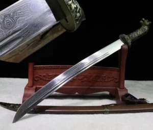 Cuchillo Daga Cimitarra Mongolia Acero Plegado Hecho a Mano Espada Palo de Rosa Saya #1390 - Imagen 1 de 8