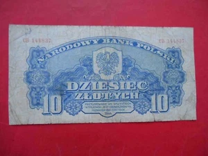 Poland Soviet occupation 1944 Narodowy Bank 10 Zlotych (Obowiazkowym) P-110 - Picture 1 of 2