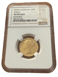 Australia 1873s Gold 1 Sovereign NGC AU Details Shield Victoria - Picture 1 of 2