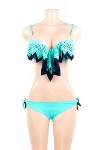 Women Turquoise/Navy 2-Piece Bikini with Ruffle Design - Picture 1 of 5