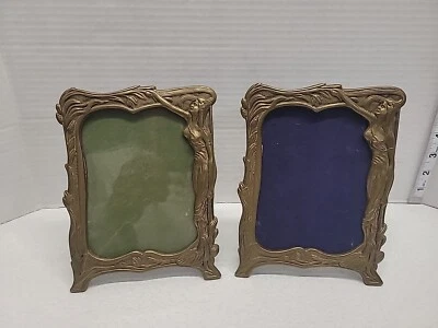 Juego de 2 marcos de fotos vintage de latón Art Nouveau de 5,5" x 6,5" con soporte Foto 1 de 4