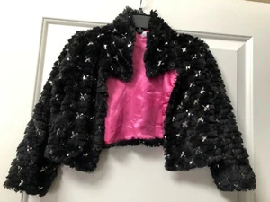 DRESSY BLACK SEQUINS AND FUR JACKET XS (4/5) GIRLS very cute For Christmas - Picture 1 of 9