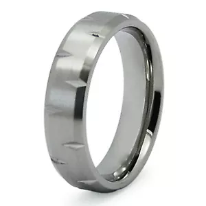 Stainless Steel Diamond Cut Groove Mens Wedding Band 6MM | FREE ENGRAVING - Picture 1 of 1