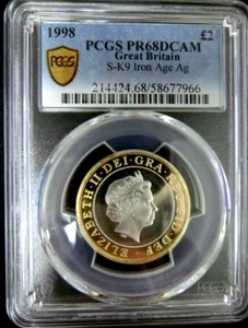PCGS PR68DCAM Gold Shield-GB 1998 Iron Age Silver £2 Super GEM Proof-No Post US - Picture 1 of 4