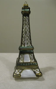 VTG Eiffel Tower Blown Glass Christmas Ornament 5-3/4"h VGC - Picture 1 of 4
