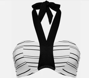 FigLeaves AMALFI Stripe Underwired Bikini Top White Stripe Size 34D - Picture 1 of 2