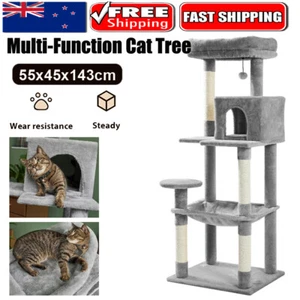 LONESSL Grey Cat Tree Tower Scratching Post Scratcher Cats Condo House Bed 143cm - Picture 1 of 9