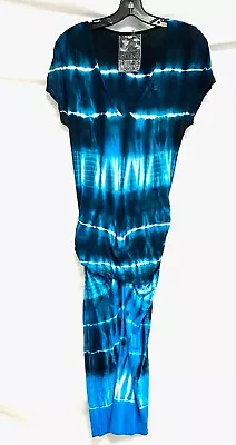 YOUNG FABULOUS & BROKE Blue Ombre Tie Dye Araya Ruched Bodycon Midi Dress L 💙🤍 - Image 1 of 4