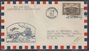 Canadá FFC - 15 de enero de 1931 Lethbridge a Medicine Hat, AB - Imagen 1 de 1