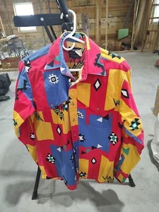 Vintage WRANGLER Western X long tail Shirt Aztec Cowboy Cut 15 1/2-35 - Picture 1 of 13