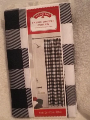 Cortina de ducha de tela navideña a cuadros blanco y negro 70" x 72" nueva en paquete Foto 1 de 4