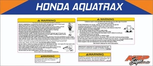 HONDA AQUATRAX GLOVEBOX & HOOD Graphics / Decal / Sticker Kit WARNING DECALS - Picture 1 of 2