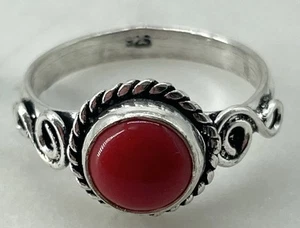 Anillo de Plata de Ley Talla 8.5 Piedra Roja Diseño Boho Hippie Remolino - Estilo Vintage - Imagen 1 de 4